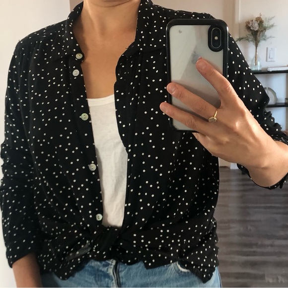 Roxy Black and White Polka Dot Button Up Blouse - Picture 2 of 8